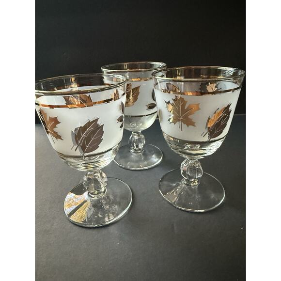 Vintage Libbey Golden Foliage Frosted Pedestal Glasses Set (3) Cocktail Water - Picture 1 of 7